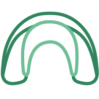 CMD stilisiertes Symbol einer Zahnschiene in Form eines halbkreisförmigen Bogens mit zwei parallelen Linien und einem kleinen Rechteck oben