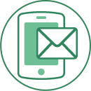 Contact Phone Mail Piktogramme eines Smartphones und eines Briefumschlags