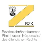 bzkr Logo der Bezirkszahnärztekammer Rheinhessen mit gelbem schrägem Balken und Wappen